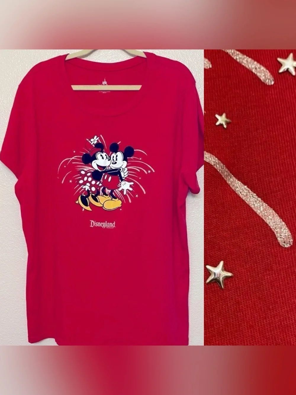 Disney Parks Mickey Minnie Red Graphic T-Shirt Metal Stud Stars Plus Size 1X
